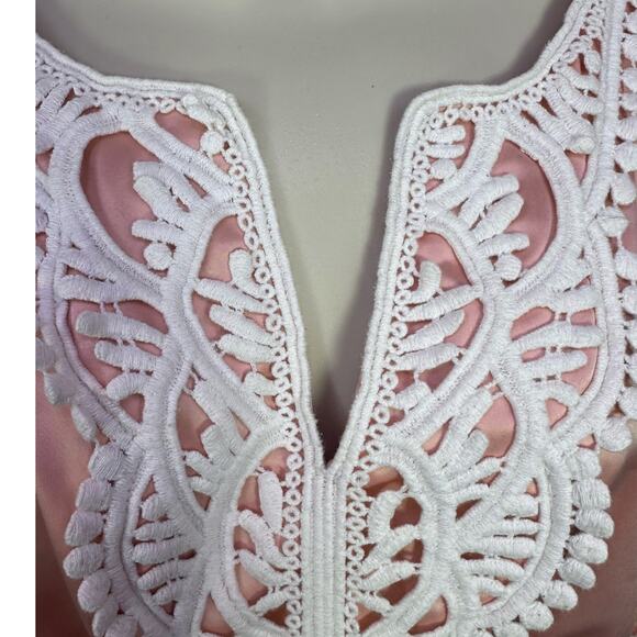 Vintage y2k IZ Byer medium crochet coquette cottage pink peach flutter babydoll - Picture 4 of 10